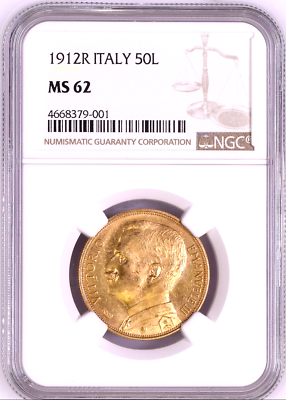 1912 Italy Gold Coin 50 Lire NGC MS62 King Vittorio Emanuele III
