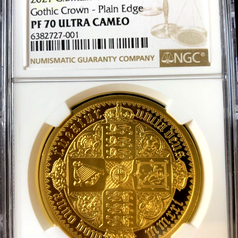 2021 Great Britain 2oz Gold £200 Gothic Crown Plain Edge NGC PF70 Mintage 125