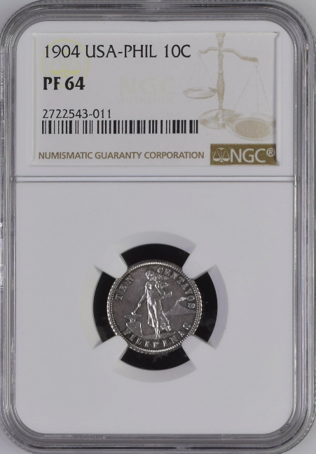 1904 Philippines Under US Sovereignty 10 Centavos Silver NGC PF64 Mintage-1,355