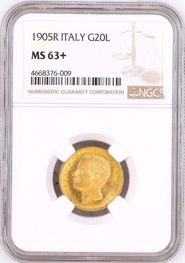 1905 Italy Gold Coin 20 Lire King Vittorio Emanuele III NGC MS63+ Rom