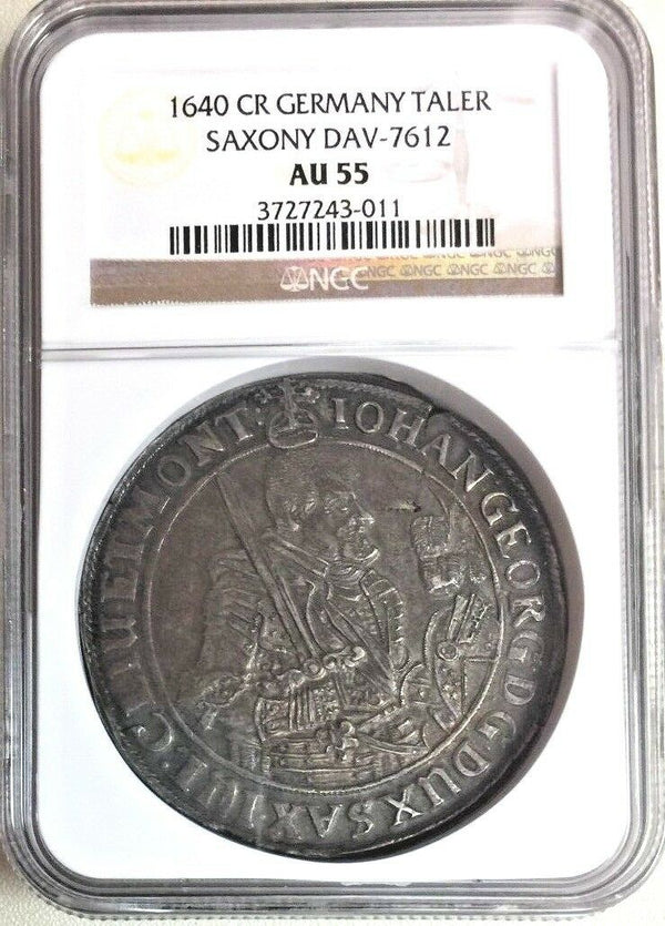 Germany 1640 Silver Thaler Rix Dollar Saxony John George I DAV-7612 NGC AU55