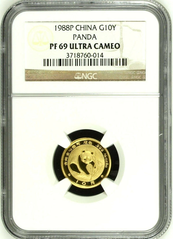 China 1988 P Gold Coin 10 Yuan Panda Temple of Heaven NGC PF69 Ultra Cameo