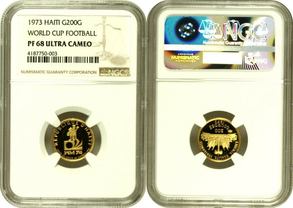 Haiti 1973 Rare Gold 200 Gourdes World Cup Soccer Football Mintage-915 NGC PF68