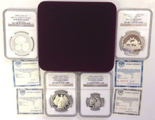 USSR 1989 Set 4 Platinum Palladium Silver Coins United Russia NGC PF68-69
