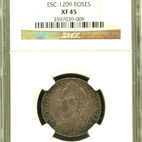 Great Britain 1747 Shilling Silver Coin George II ESC-1209 Roses NGC XF45