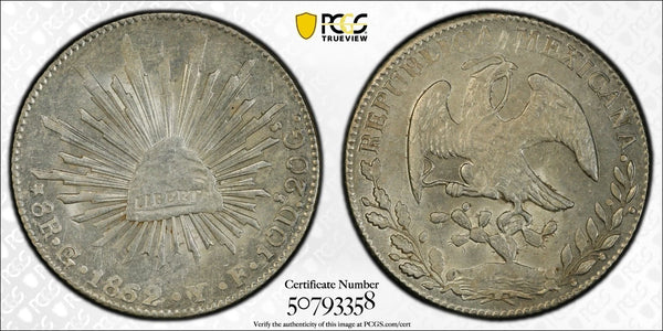1862 GO YF MEXICO 8 REALES PCGS MS62 SILVER COIN
