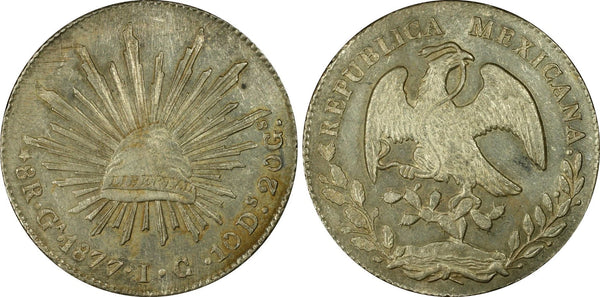 Mexico: Silver 8 Reales 1877-Ga IC, Guadalajara Mint, PCGS MS61