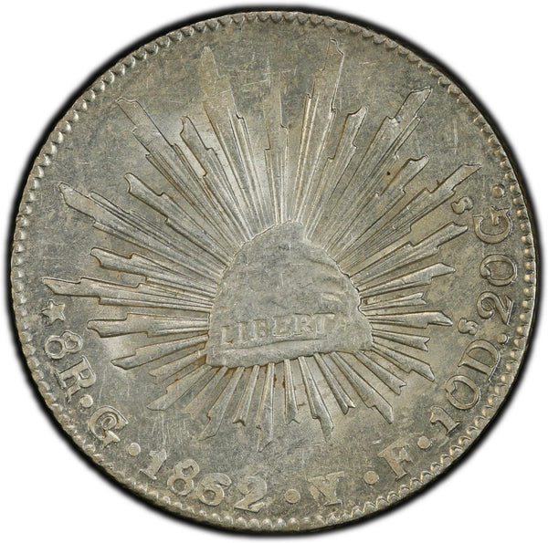 1862 GO YF MEXICO 8 REALES PCGS MS62 SILVER COIN