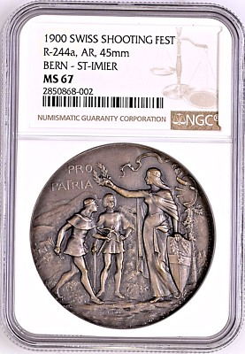 Swiss 1900 Silver Medal Shooting Fest Bern St Imier NGC MS67 R-244a Rare