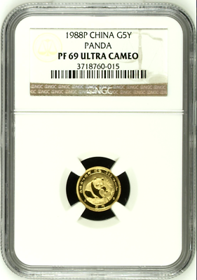 China 1988 P Gold Coin 5 Yuan Panda Temple of Heaven NGC PF69 Ultra Cameo