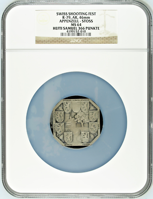 Swiss 1936 Shooting Medal Appenzell Stoss NGC MS64 Silver Mintage<100 R-79e