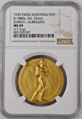Swiss 1939 Shooting Gold Medal Zurich Albisgutli NGC MS69 R-1880a Mintage-38