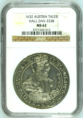 Austria 1632 Silver Coin Taler Archduke Leopold V Hall DAV-3338 Thaler NGC MS62