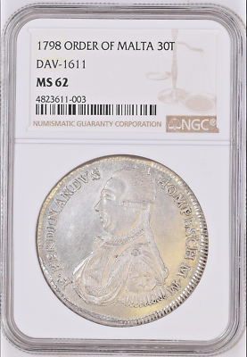 Order of Malta 1798 Silver 30 Tari Ferdinand von Hompesch NGC MS62