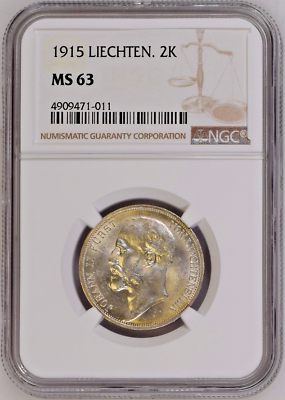 1915 Liechtenstein 2 Kronen Silver Coin John Johann II NGC MS63