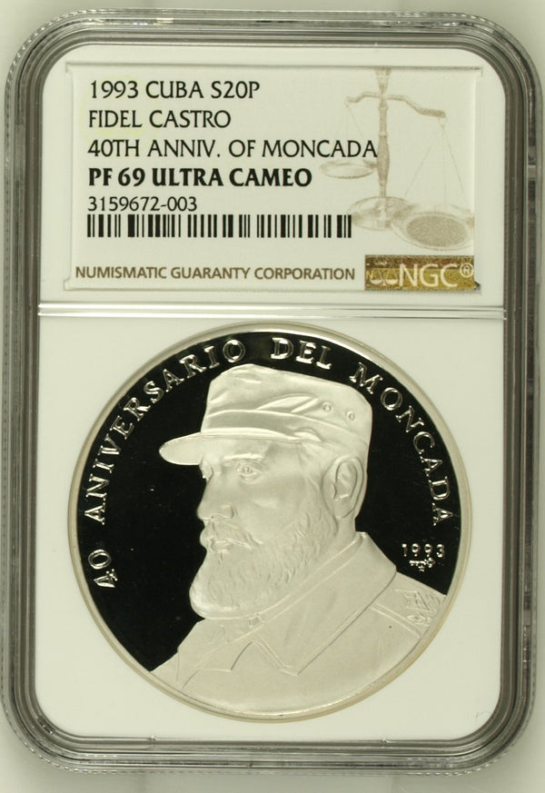 Cuba 1993 20 Pesos Fidel Castro 40th Anniversary of Moncada Coin