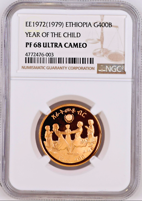 1972/1979 Ethiopia 400 Birr Gold Proof Coin Year of the Child NGC PF68 Low Mint.