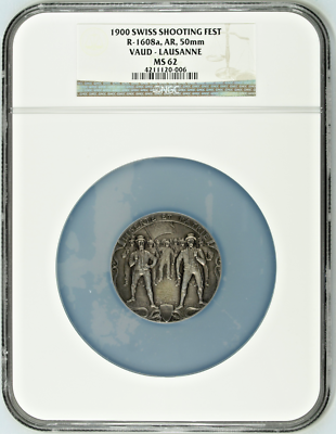 Swiss 1900 Silver Shooting Medal NGC MS62 Vaud Lausanne R-1608a Mintage<150