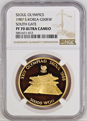 South Korea 1987 Gold 50K Won Olympics Seoul Gate NGC PF70 Top Pop