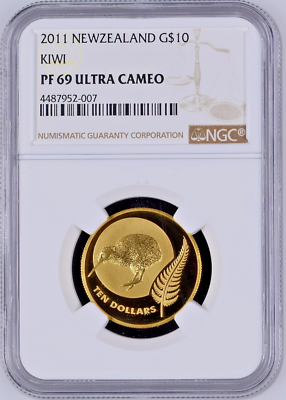 2011 New Zealand Gold $10 NGC PF69 Kiwi Bird Icon of New Zealand Mintage-650