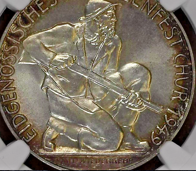 Swiss 1949 Silver Medal Shooting Fest Graubunden Chur R-857b NGC MS65