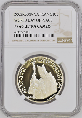 Vatican 2002 Silver 10 Euro NGC PF69 John Paul II World Day of Peace Top Pop