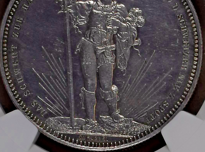 Swiss 1879 Silver Shooting Taler 5 Francs Medal Basel R-92b NGC Switzerland