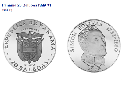 1974 Panama 20 Balboas Simon Bolivar almost 4oz Proof Silver NGC PF68