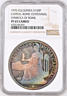Guinea 1970 Set 5 Silver Coins 100 150 Pesetas Rome Capital NGC PF63-65