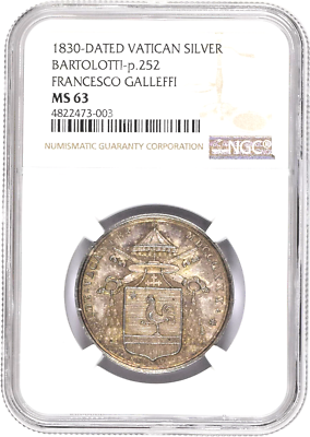 Vatican 1830 Silver Medal Pietro Francesco Cardinal Galleffi Holy Roman NGC MS63