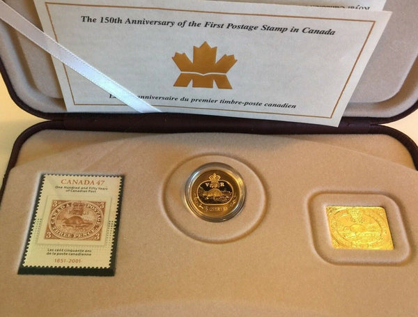 Canada 2001 Set 150th Anniversary first Postage Stamp Silver Gold Plated 3 Cent