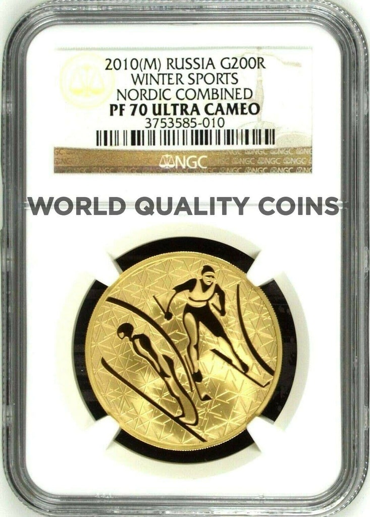Russia 2010 Gold 200 Roubles 1oz Winter Sport Nordic Combined NGC PF70 Mint-500