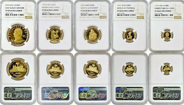Rare Haiti 1973 Gold Silver Set 9 coins 1000 500 200 100 50 Gourdes  NGC PF64-69