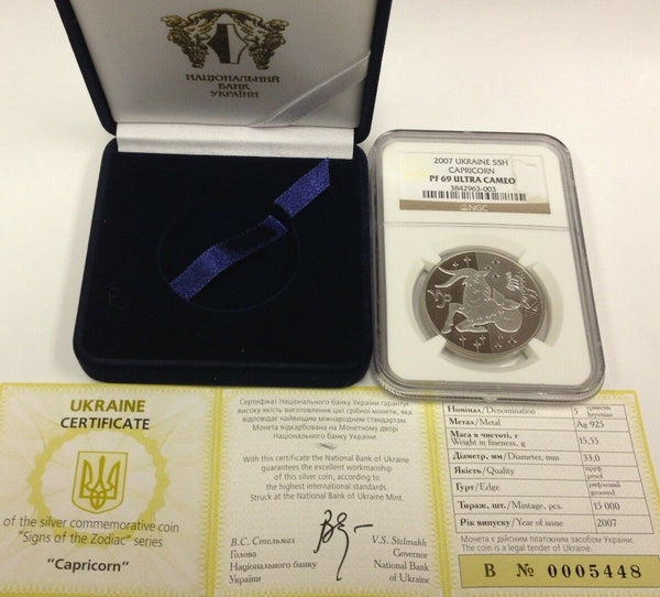 Ukraine 2007 Silver 5 Hryven Signs of the Zodiac Capricorn NGC PF69 Low Mintage
