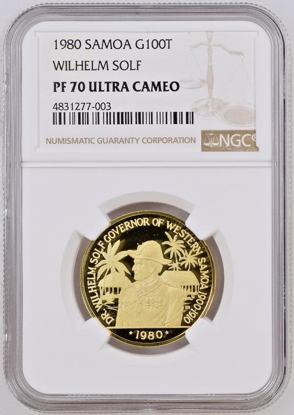 1980 Samoa Gold Proof Coin 100 Tala Wilhelm Solf NGC PF70 Mintage-1000