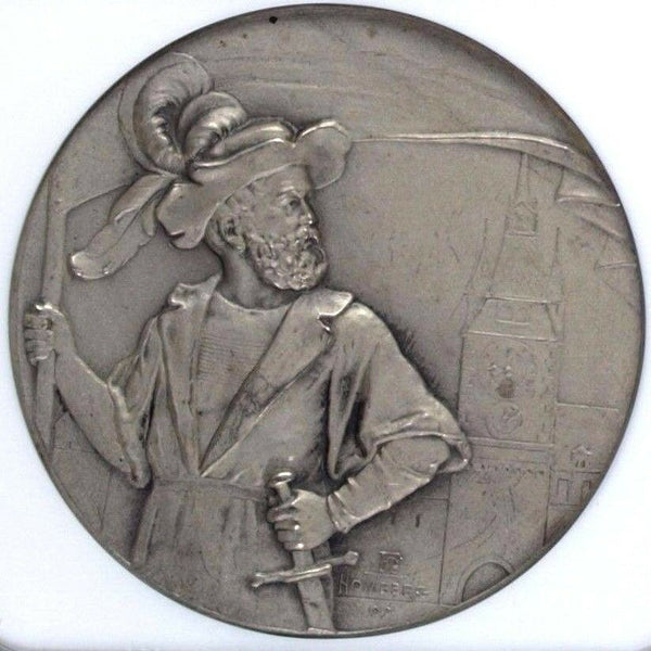 Rare Swiss 1902 Silver Shooting Medal Zug Mintage-300 R-1678a M-996 NGC MS63