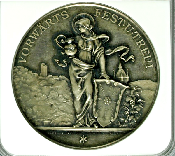 Swiss 1896 Silver Shooting Medal Aargau Baden R-19a Mintage-200 NGC MS62