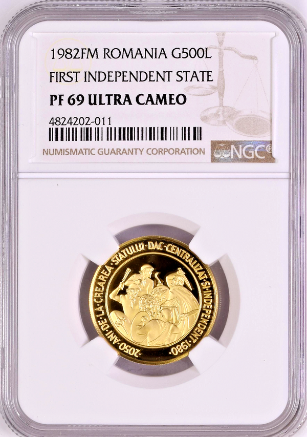 Romania 1982 Gold 500 Lei 2050 years Independent Dacian state NGC PF69