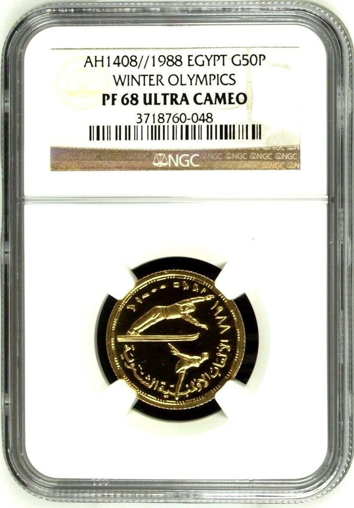 Extremely Rare Egypt 1408 1988 Gold 50 Piastres Olympics NGC PF68 Mintage-50
