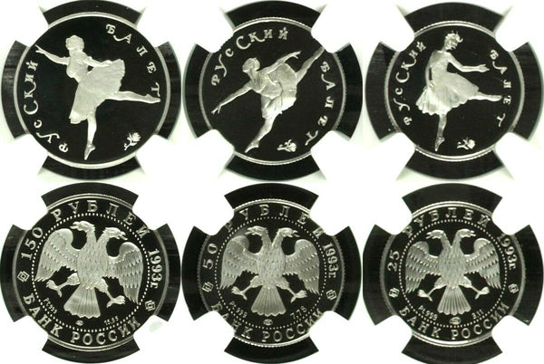 Rare Russia 1993 Set 3 Platinum Coins Ballet Ballerina NGC PF68-69 Mintage 750