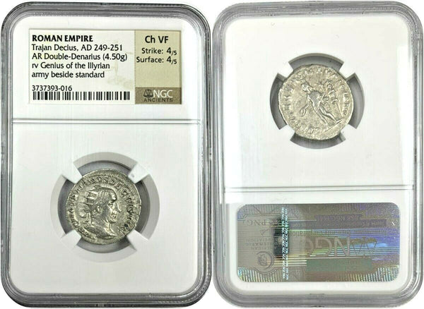 Roman Trajan Decius AD244-249 Double Denarius Genius Army Illyricum NGC Ch VF