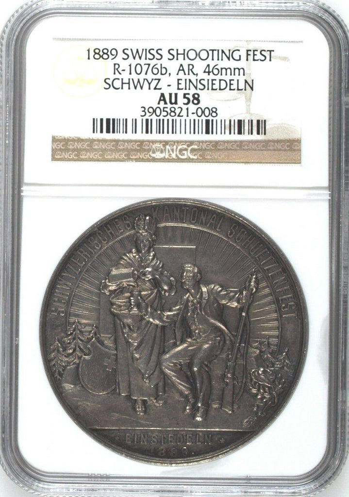 Swiss 1889 Silver Medal Shooting Fest Schwyz Einsiedeln R-1076b NGC AU58
