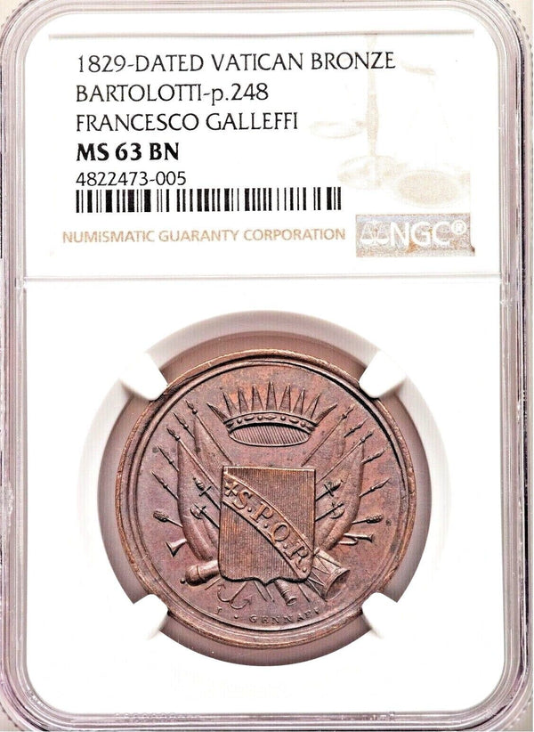 Vatican 1829 Bronze Medal Pietro Francesco Cardinal Galleffi Holy Roman NGC MS63