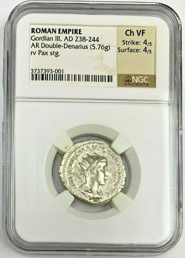 Roman Empire Gordian III AD238-244 Antoninianus Pax holding branch NGC Ch VF
