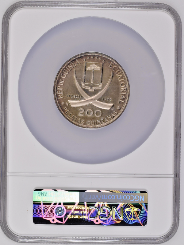 1970 Equatorial Guinea 200 Pesetas Guineanas NGC PF64 Francisco Macias