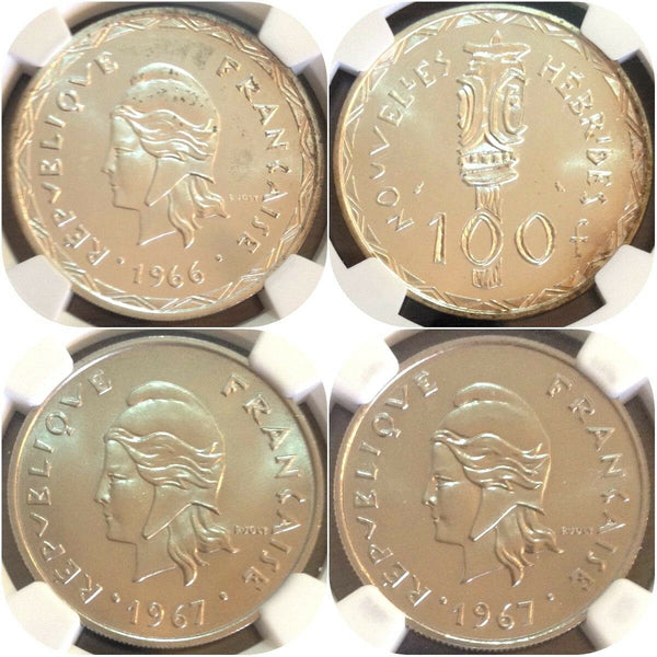 New Hebrides 1966 1967 Set 3 coins Specimen Liberty French Colionial NGC MS63-67