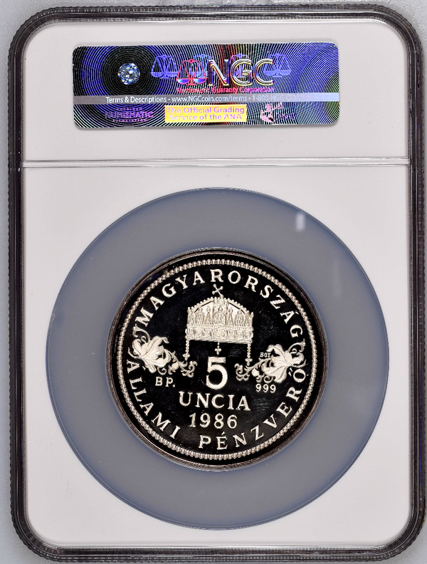 1986 Hungary Silver 5 Uncia Madonna with Child NGC PF64