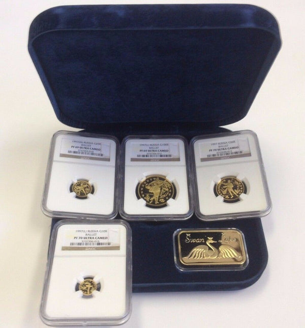 1997 Russia Rare Set 4 Gold Coins Ballet Swan Lake NGC PF69,70 Ballerina Box