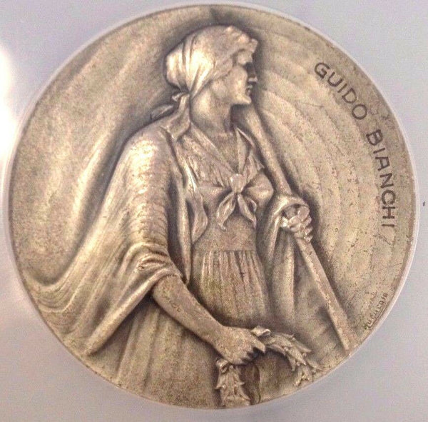 Rare Silver Shooting Medal Switzerland Ticino R-1523a Beautiful Woman NGC MS63