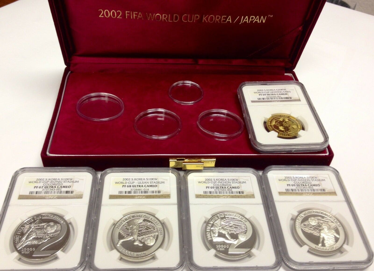 South Korea 2002 Colorized Set 5 Gold/Silver Coins FIFA World Cup